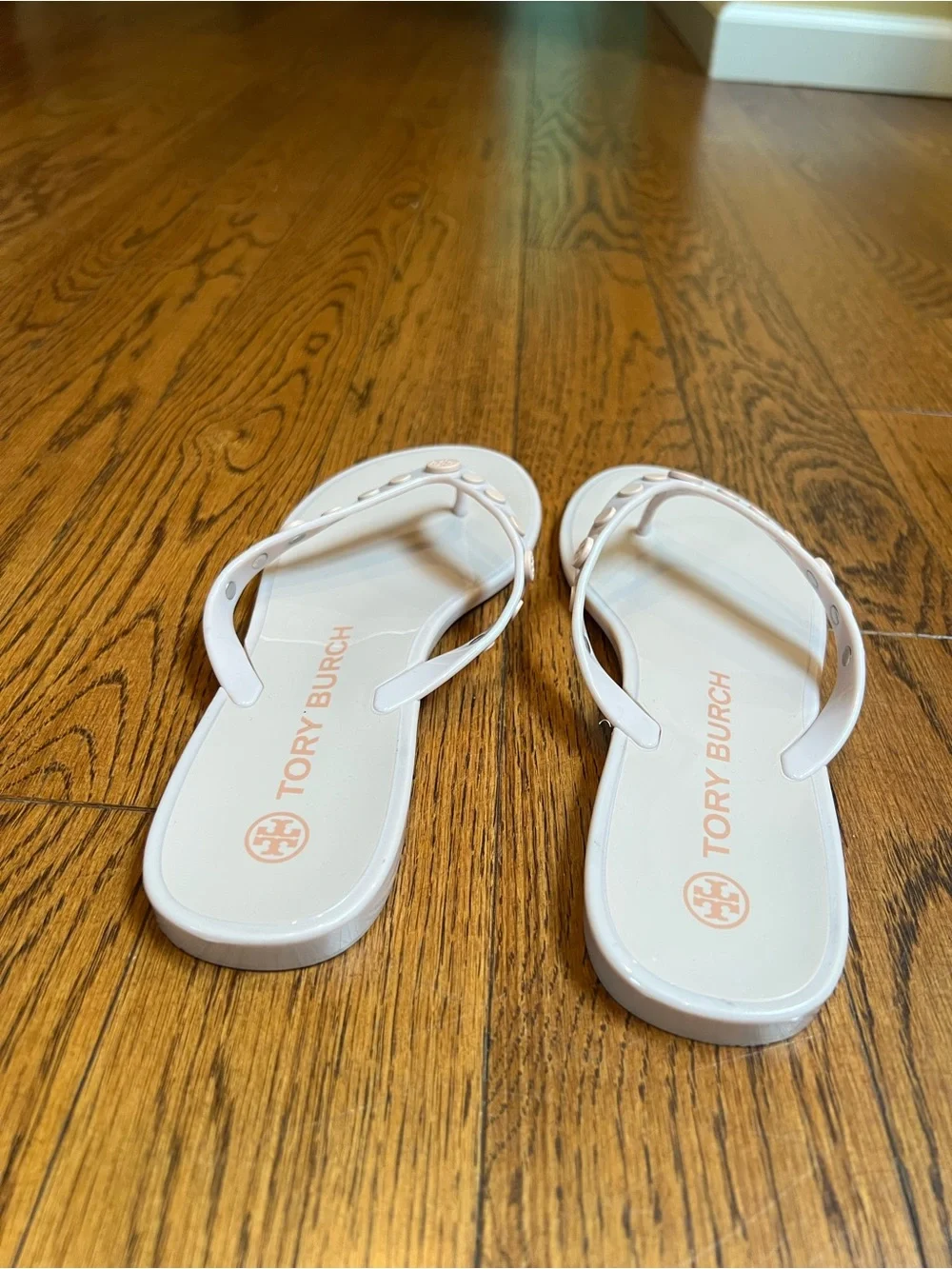 Tory Burch Pink-Accented White Jelly Stud Sandals